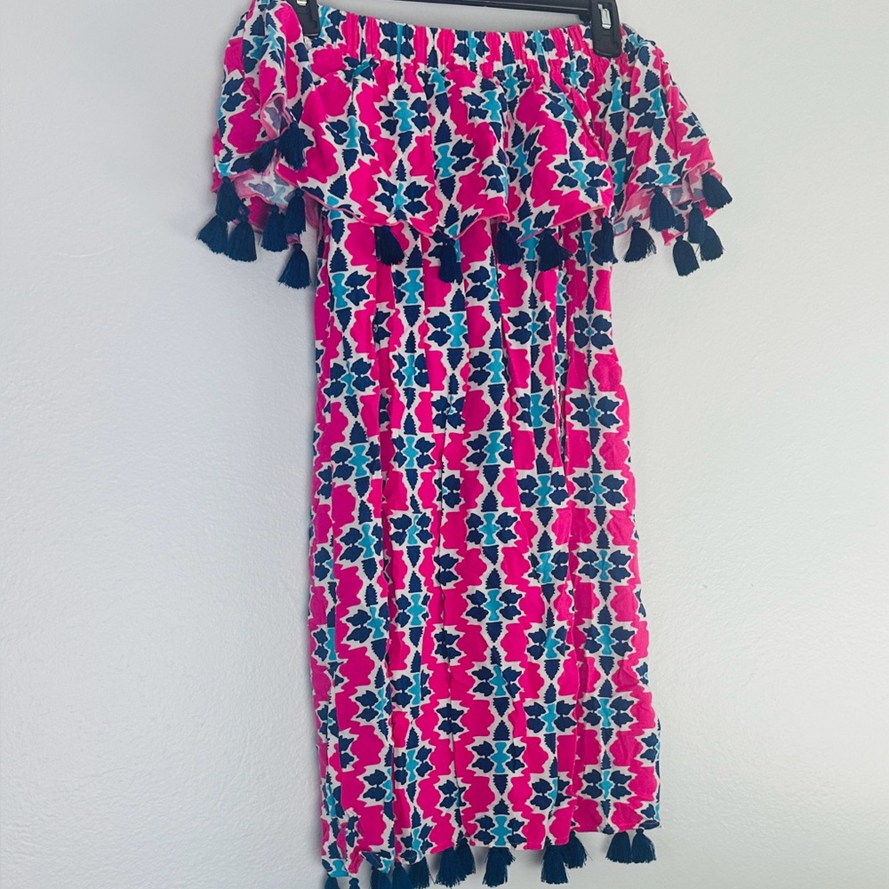 Escapada Pink and Blue Off-Shoulder Dress